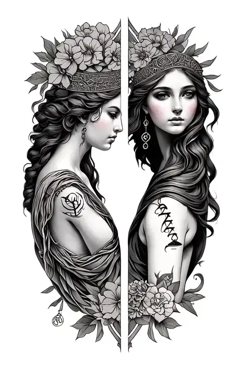 Half sleeve libra and gemini zodiac sign tattoo design idea