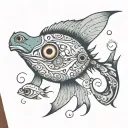 sea creatures with eyes snd notes tattoo design idea