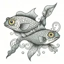 sea creatures with eyes snd notes tattoo design idea