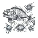 sea creatures with eyes snd notes tattoo design idea