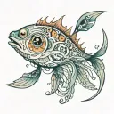 sea creatures with eyes snd notes tattoo design idea
