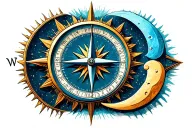 compass timepiece love sun moon tattoo design idea