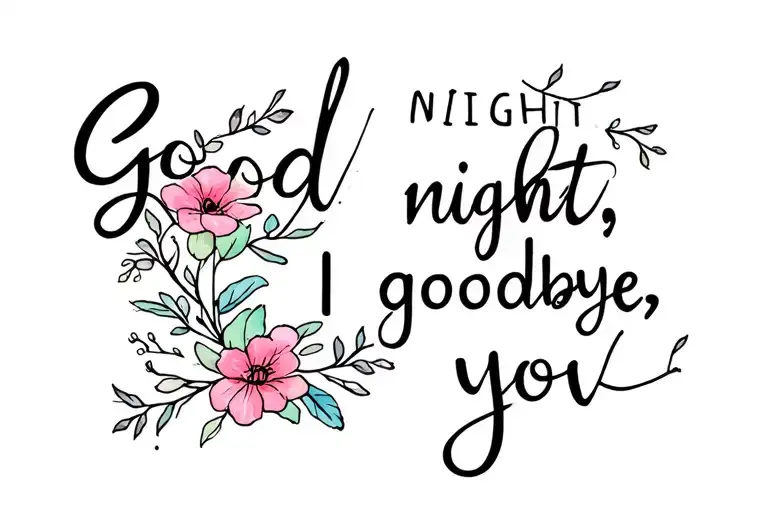 "Good night, goodbye, I love yo" flowers intertwined tattoo design idea