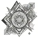 Triangles, devils horns, Mysterious,viking style, powerful, the moon, no faces and only geometry shapes  tattoo design idea