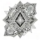 Triangles, devils horns, Mysterious,viking style, powerful, the moon, no faces and only geometry shapes  tattoo design idea