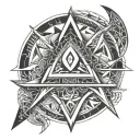 Triangles, devils horns, Mysterious,viking style, powerful, the moon, no faces and only geometry shapes  tattoo design idea