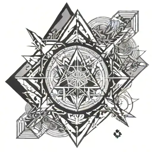 Triangles, devils horns, Mysterious,viking style, powerful, the moon, no faces and only geometry shapes  tattoo design idea
