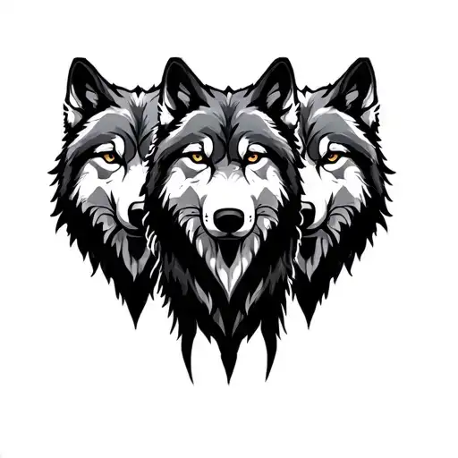 three wolves facing front view  tattoo design idea