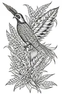 pheasant feather surrounded by wheat and corn stocks tattoo design idea