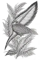 pheasant feather surrounded by wheat and corn stocks tattoo design idea