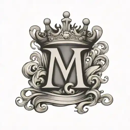 letter M with crown tattoo design idea