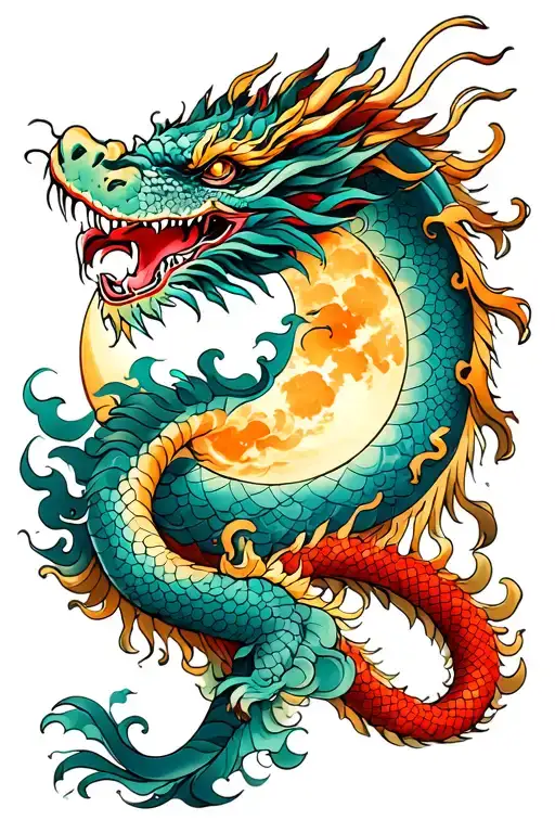 dragon moon cloud smoke tattoo design idea