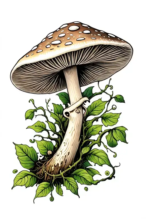 psilocybin mushroom framed with ayahuasca vine tattoo design idea