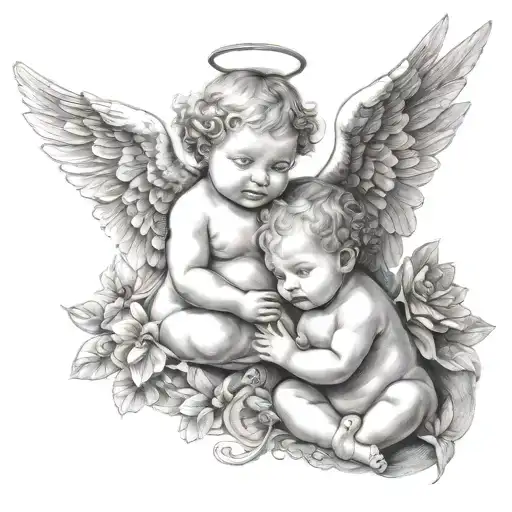 3 baby angels flying tattoo design idea