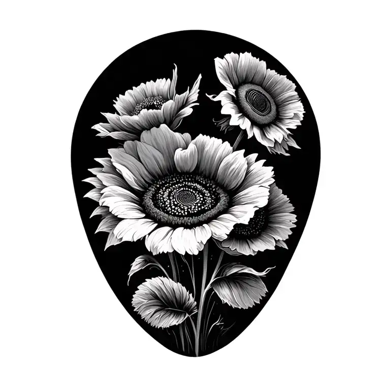 fingerprint with poppies and sunflower blooming tattoo design idea