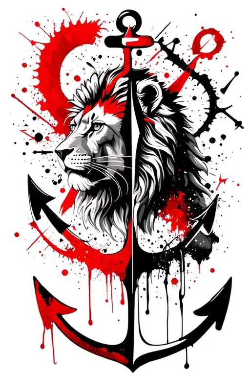 Lion, Compass, Anchor tattoo design idea