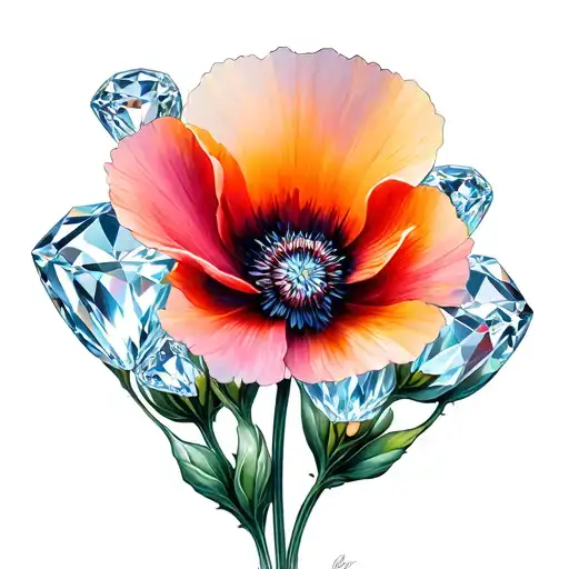 Coquelicot and diamond tattoo design idea