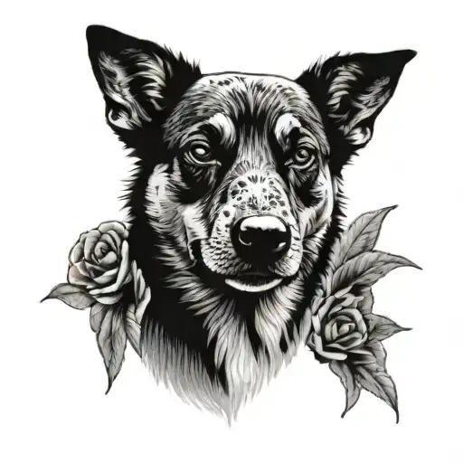 Memorial tattoo for a dog named Mya who was a rescued blue heeler tattoo design idea