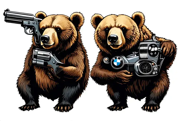 bmw car two bears with guns tattoo design idea