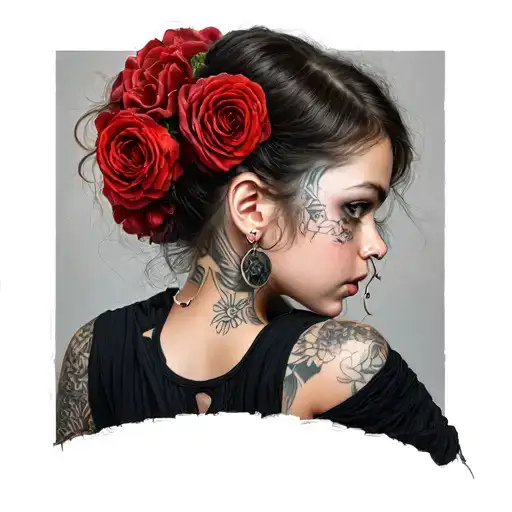 girl with fake-hard-breasts with pierced-nipples tattoo design idea