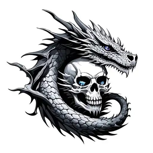 ouroboros dragon, skull, diamond. tattoo design idea