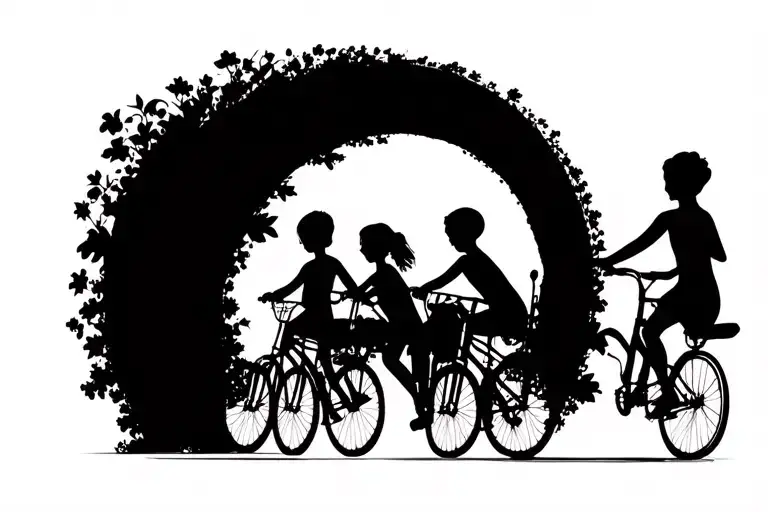 six kids on bikes tattoo design idea