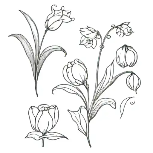 lily of the valley, poppy, tulip flower tattoo design idea