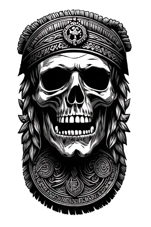 aztec coin from pirates of Caribbean and dramatic style around it tattoo design idea