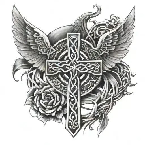 Celtic cross with wings tattoo design idea