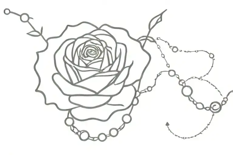 rose with rosary tattoo design idea