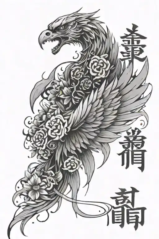 torn wings and japanese characters on the throat tattoo design idea