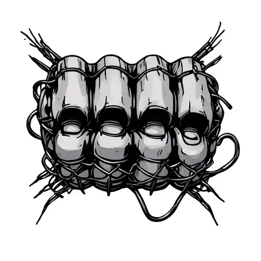 wire mesh surrounded iron knuckles  tattoo design idea