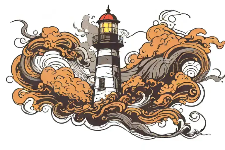 lighthouse against the backdrop of a storm tattoo design idea