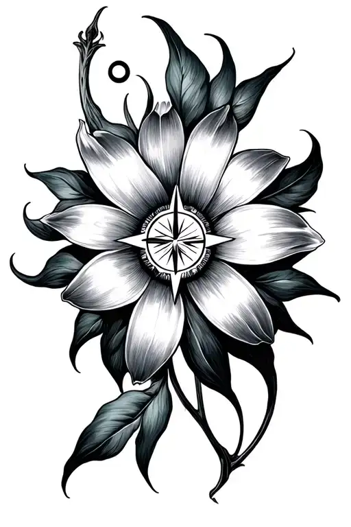 Georgia okeefe flower compass tattoo design idea