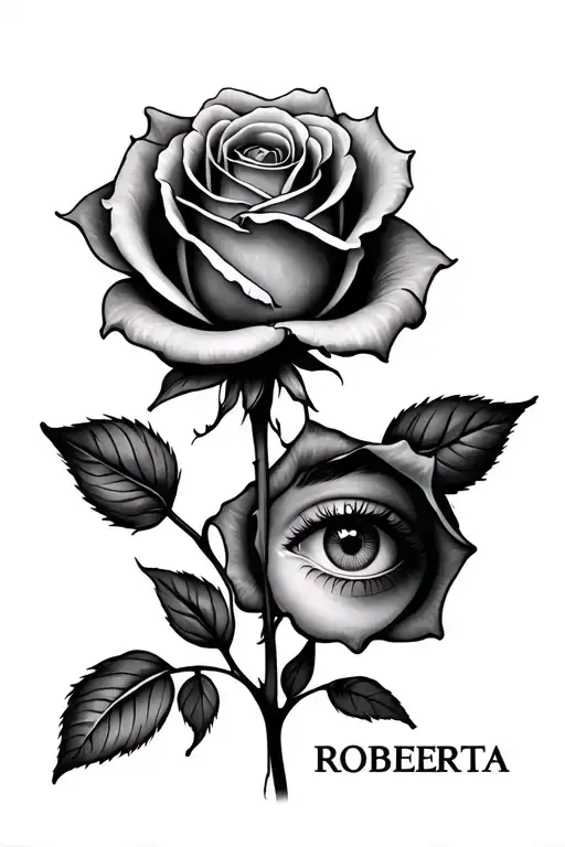 2 roses ok the outside, with the name roberta and her eye on the inside, tattoo design idea
