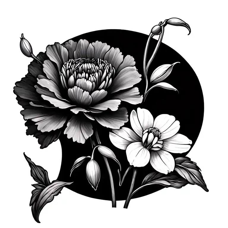 tattoo with carnation and snowdrops together spread out over the shoulder blade tattoo design idea