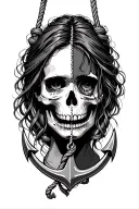 crying woman, half skull face, she is being hung by a rope with an anchor tattoo design idea