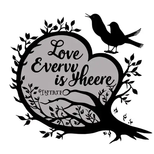 tree of life, birds, "love is everywhere" tattoo design idea