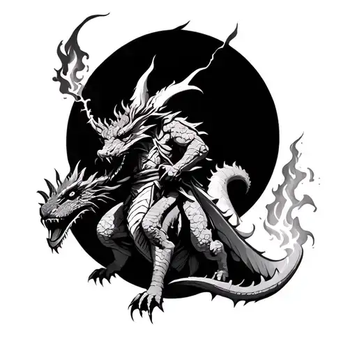 Merlin wizard riding a dragon breathing fire tattoo design idea