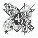 An abstract geometric design incorporating the number 49 to represent your love for the 49ers, with silhouettes of your kids and pets hidden within the shapes tattoo design idea