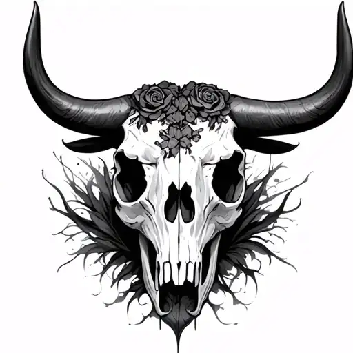 ox skull half face tattoo design idea