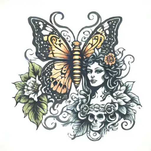 butterfly with medusa goddess tattoo design idea