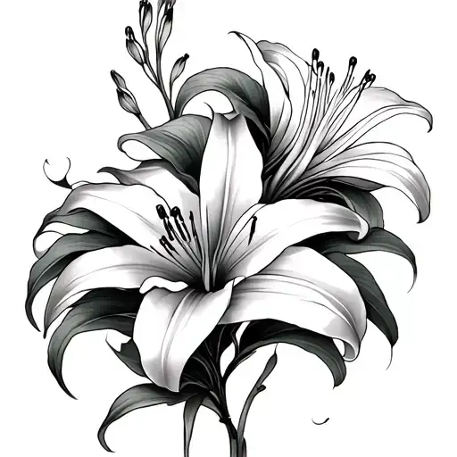regular lily flowers combine with a spider lily flower in a sideway form that will match the waist  tattoo design idea