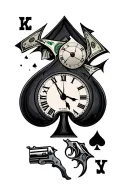 broken clock spade card dice money gun tattoo design idea
