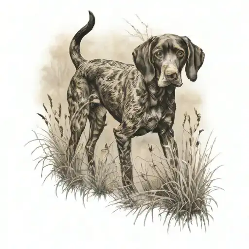 German pointer pheasant hunting tattoo design idea