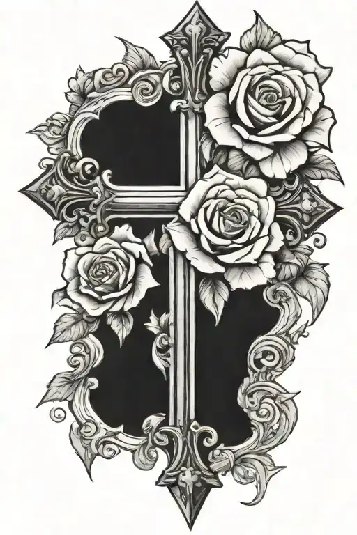 chrome hearts cross wrapped in roses tattoo design idea