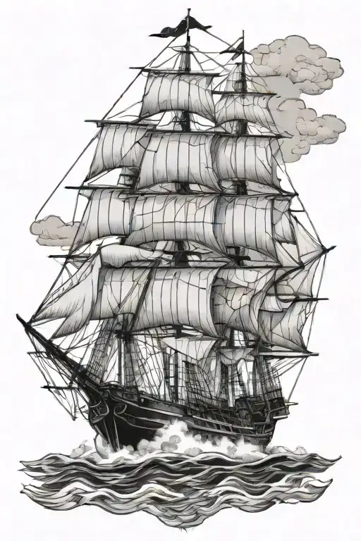 etch tattoo clipper ship sailing tattoo design idea