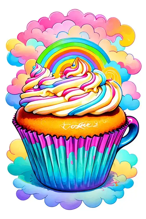 rainbow clouds coffee cup cupcake tattoo design idea