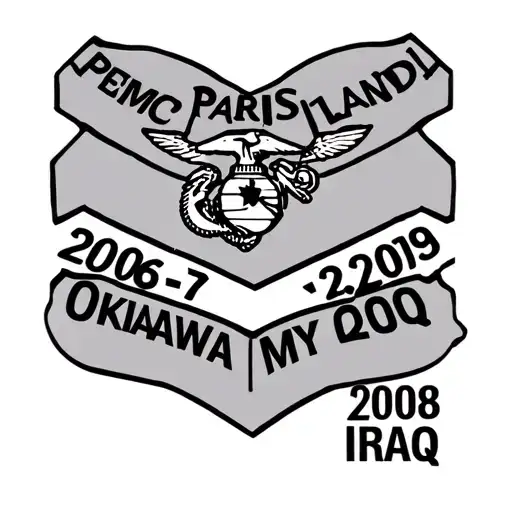 Create me an image of a Usmc 1stsgt chevron with key dates in my career. 2006 Paris island, 2007-2009 Okinawa, 2008 Iraq tattoo design idea