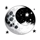 Waxing Gibbous Moon and three stars tattoo design idea